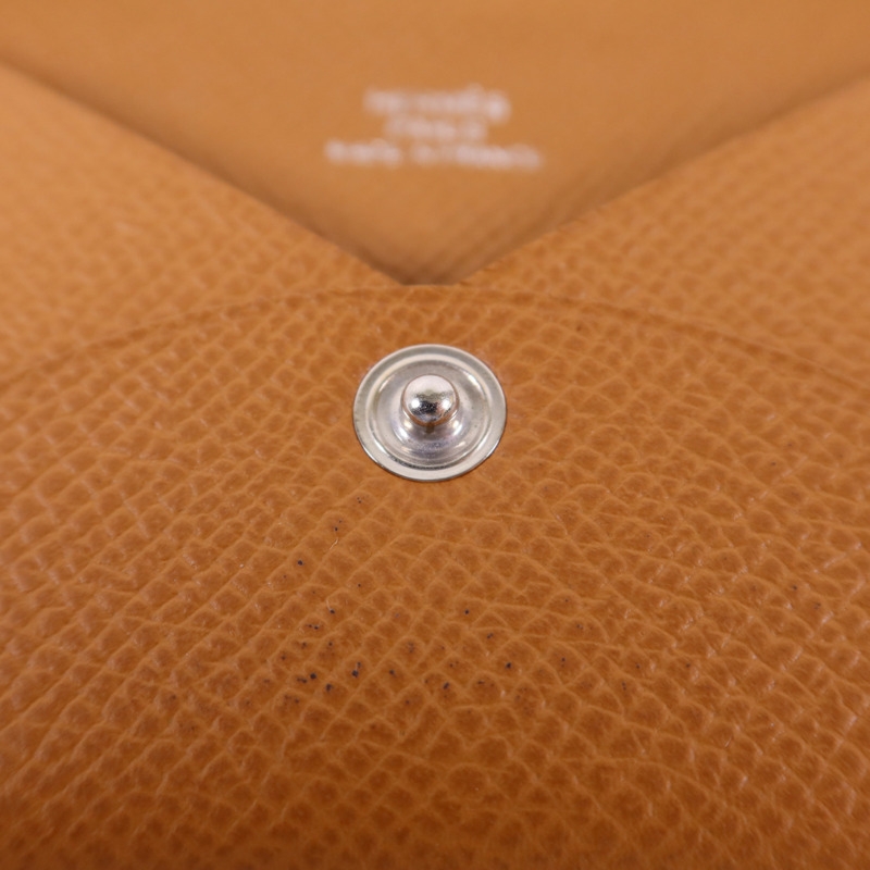 HERMES Epsom皮革Calvi Card Case銀扣卡片套Gold-8