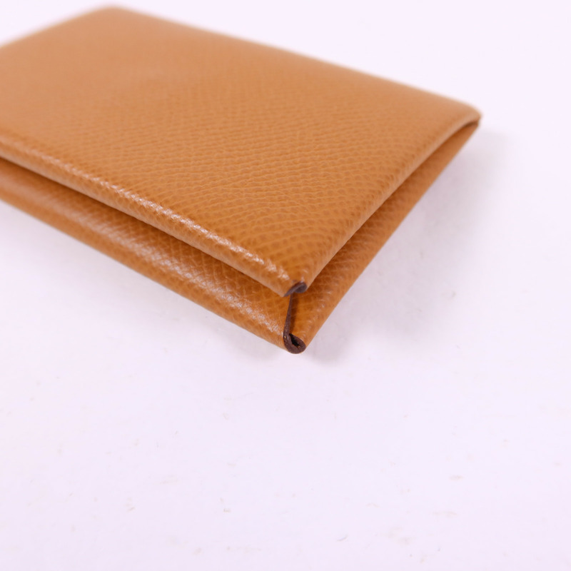 HERMES Epsom皮革Calvi Card Case銀扣卡片套Gold-9