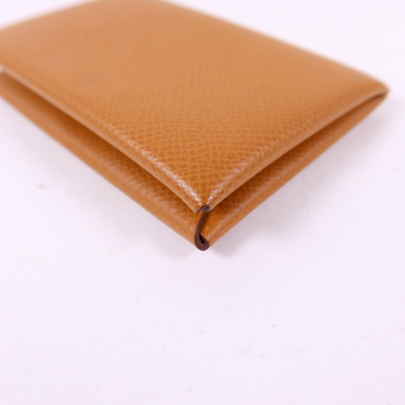 HERMES Epsom皮革Calvi Card Case銀扣卡片套Gold-11