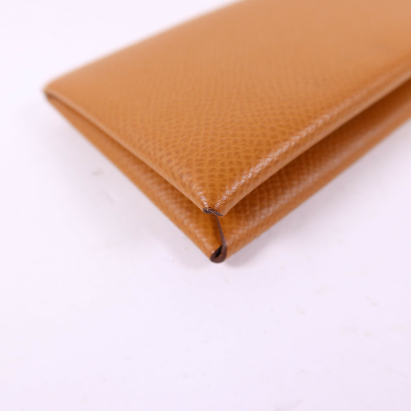HERMES Epsom皮革Calvi Card Case銀扣卡片套Gold-12