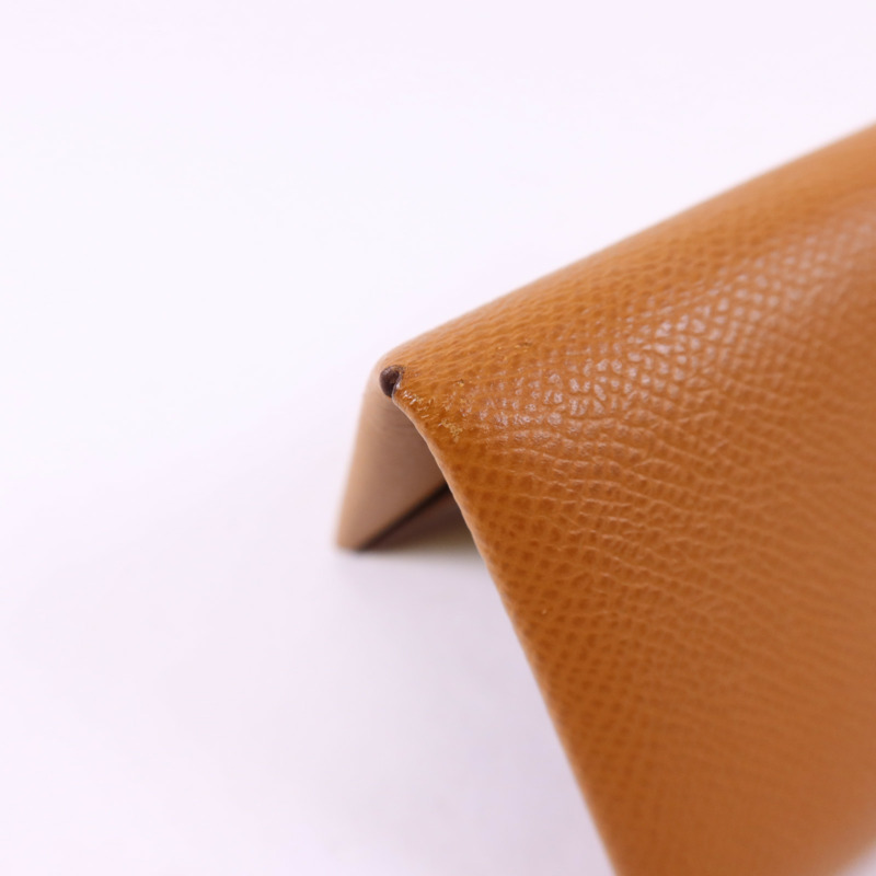 HERMES Epsom皮革Calvi Card Case銀扣卡片套Gold-13