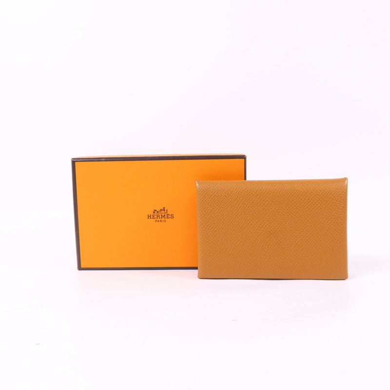 HERMES Epsom皮革Calvi Card Case銀扣卡片套Gold-16