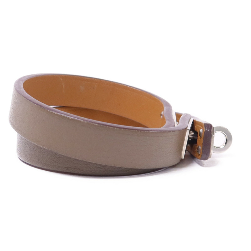 HERMES Swift皮革Mini Kelly Double Tour銀扣手鐲Etoupe-3