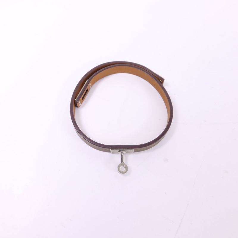 HERMES Swift皮革Mini Kelly Double Tour銀扣手鐲Etoupe-4