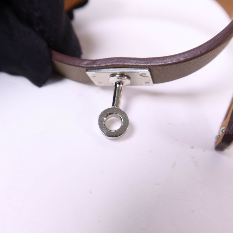 HERMES Swift皮革Mini Kelly Double Tour銀扣手鐲Etoupe-7