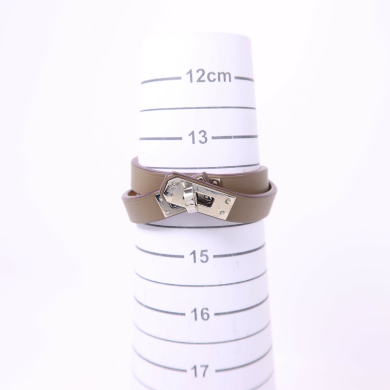 HERMES Swift皮革Mini Kelly Double Tour銀扣手鐲Etoupe-11