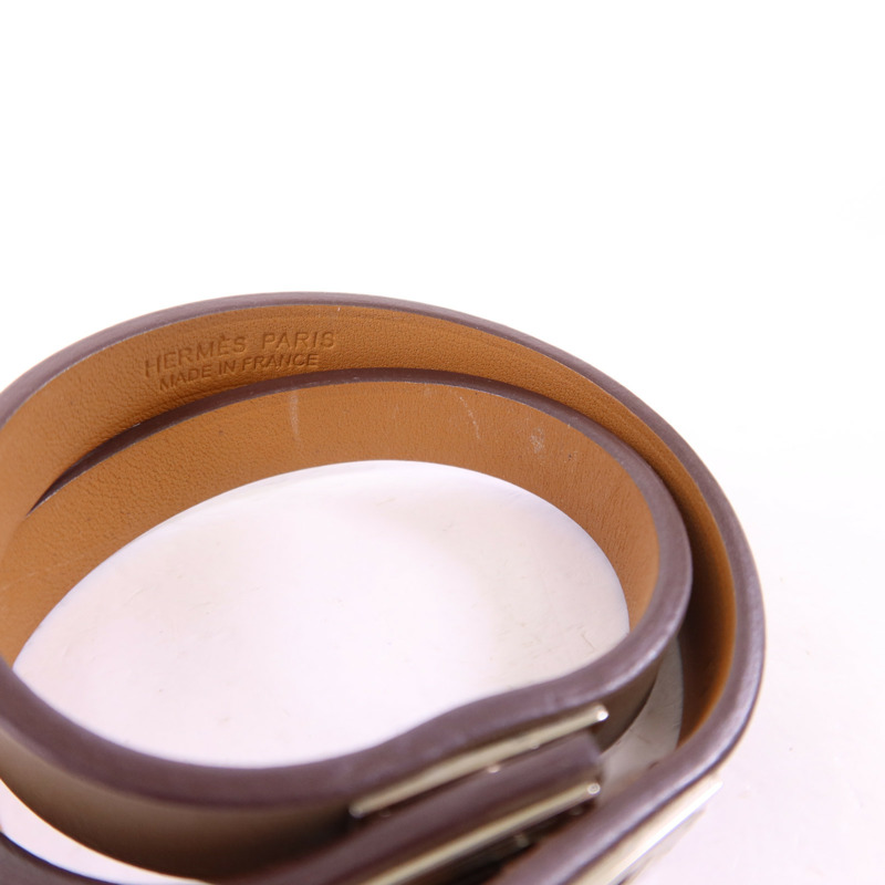 HERMES Swift皮革Mini Kelly Double Tour銀扣手鐲Etoupe-12