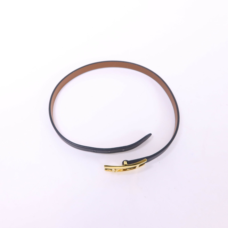 HERMES Swift皮革Behapi Double Tour金扣手鐲Noir-5