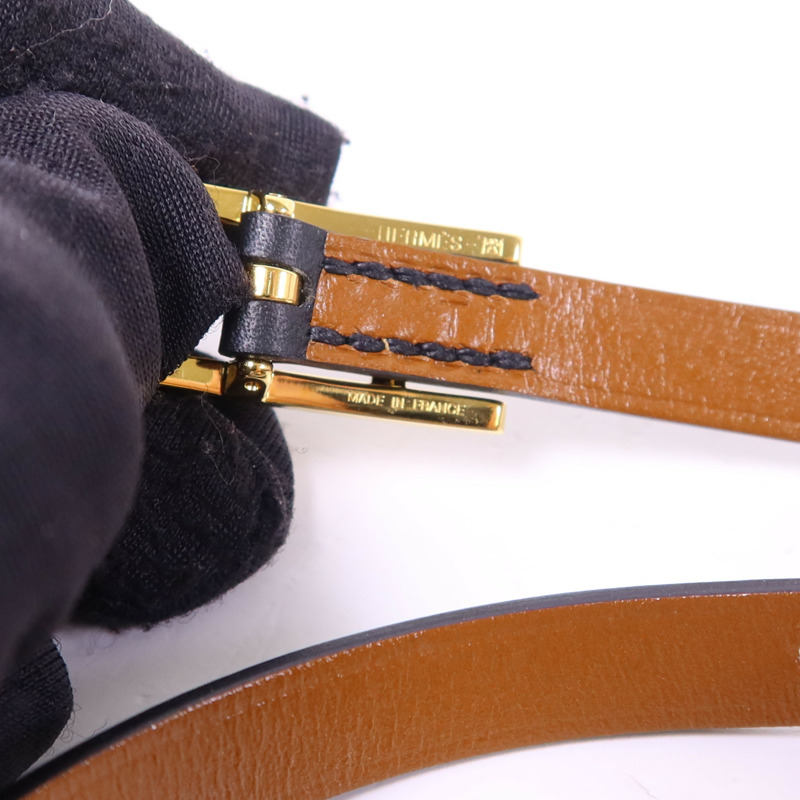 HERMES Swift皮革Behapi Double Tour金扣手鐲Noir-7