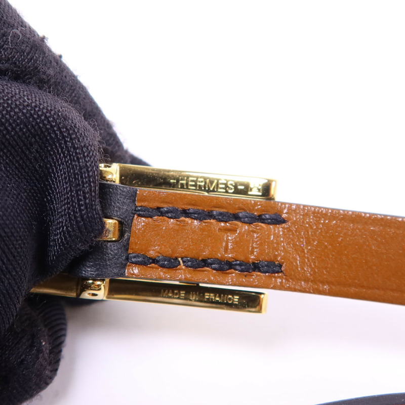 HERMES Swift皮革Behapi Double Tour金扣手鐲Noir-8
