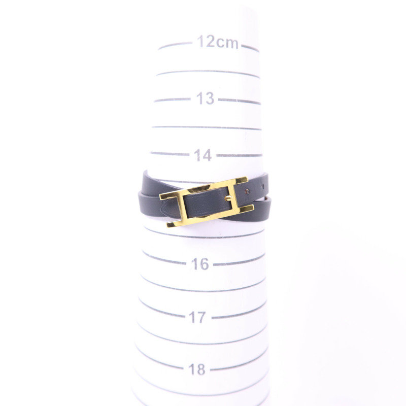 HERMES Swift皮革Behapi Double Tour金扣手鐲Noir-11