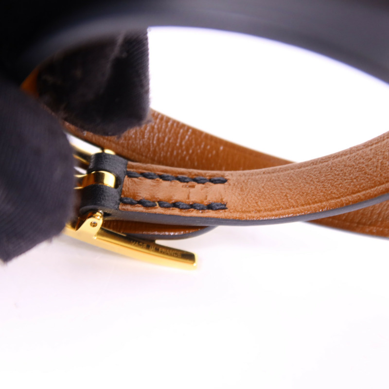HERMES Swift皮革Behapi Double Tour金扣手鐲Noir-12