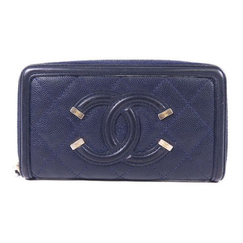 CHANEL 牛皮皮革Zipper Wallet金扣錢包