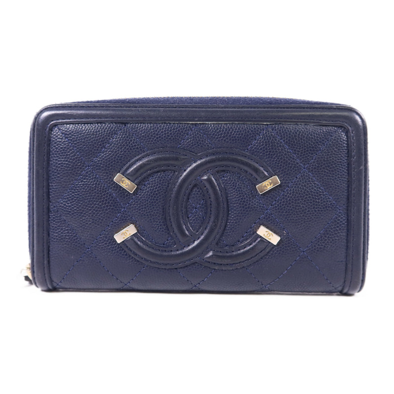 CHANEL 牛皮皮革Zipper Wallet金扣錢包-0