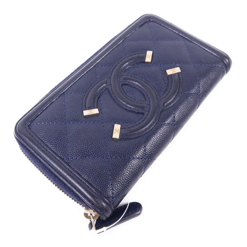 CHANEL 牛皮皮革Zipper Wallet金扣錢包-2