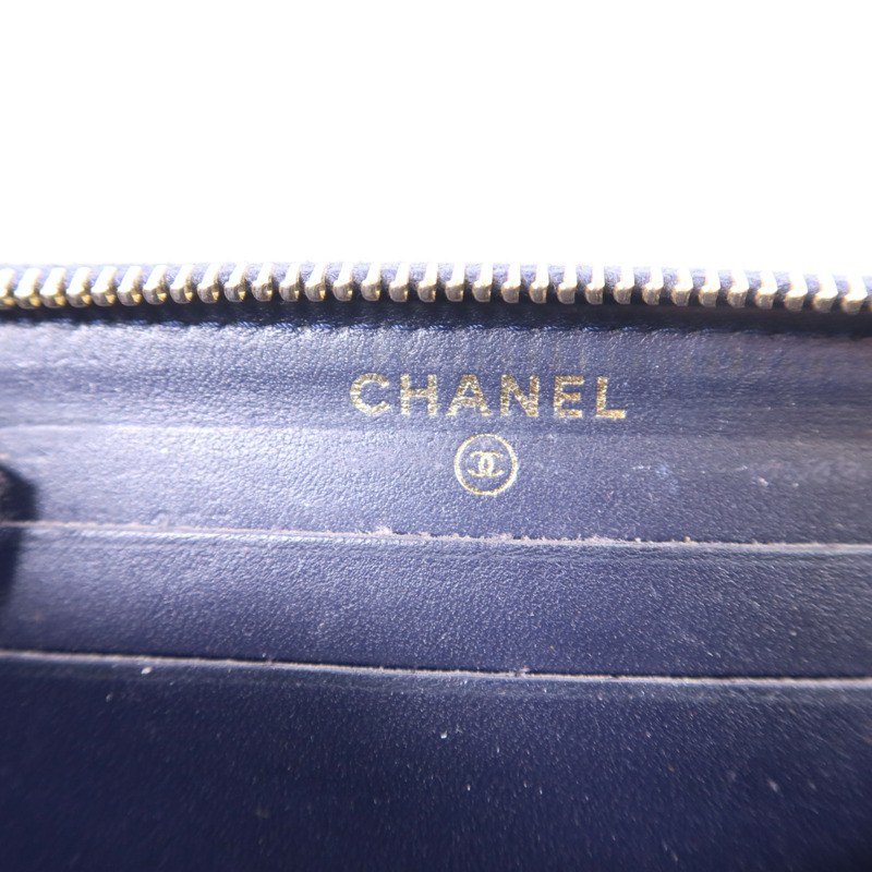 CHANEL 牛皮皮革Zipper Wallet金扣錢包-5