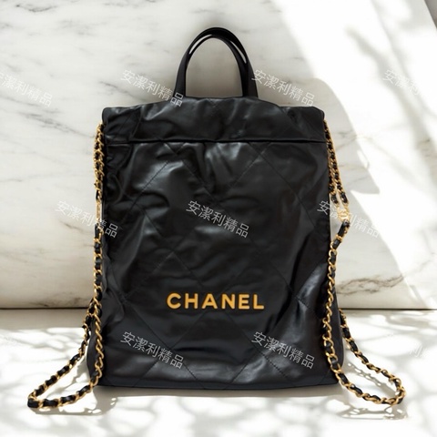 莉亞精品♡ Chanel 22bag 黑金雙肩包 二手美包