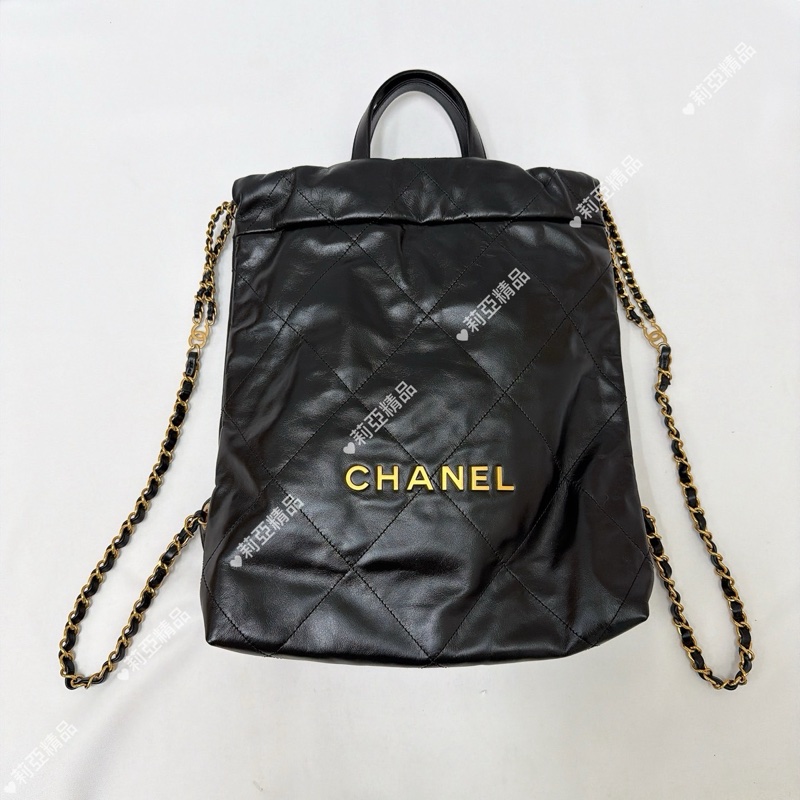 莉亞精品♡ Chanel 22bag 黑金雙肩包 二手美包-2