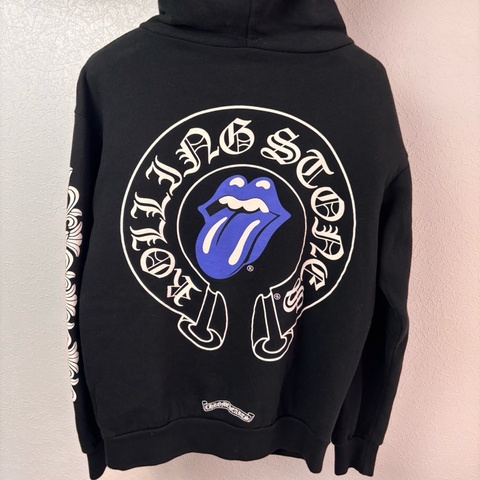 ::Chrome Hearts::  克羅心 限定款 滾石聯名 藍色舌頭 黑色拉鏈連帽外套 Small