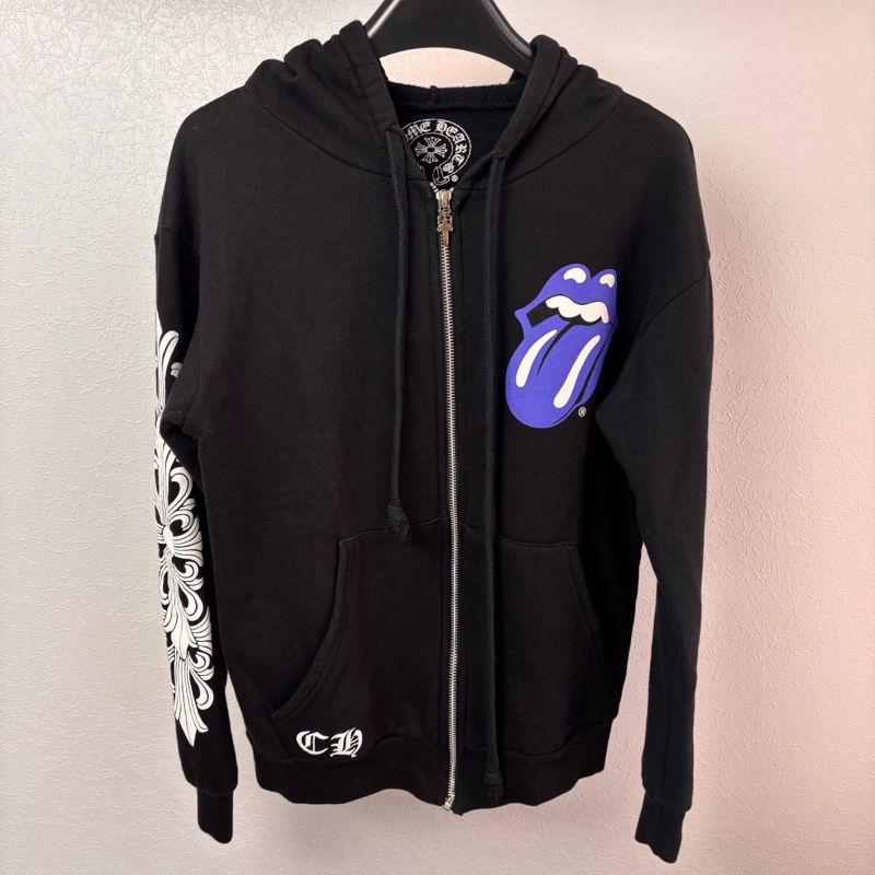 ::Chrome Hearts::  克羅心 限定款 滾石聯名 藍色舌頭 黑色拉鏈連帽外套 Small-1
