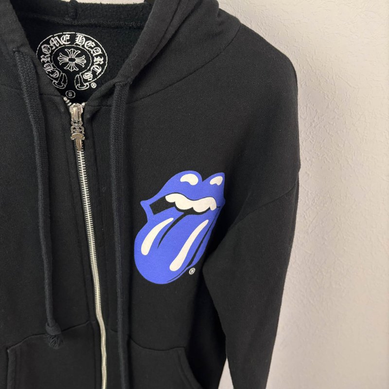 ::Chrome Hearts:: 克羅心 限定款 滾石聯名 藍色舌頭 黑色拉鏈連帽外套 Small-2