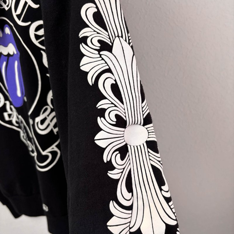 ::Chrome Hearts:: 克羅心 限定款 滾石聯名 藍色舌頭 黑色拉鏈連帽外套 Small-11