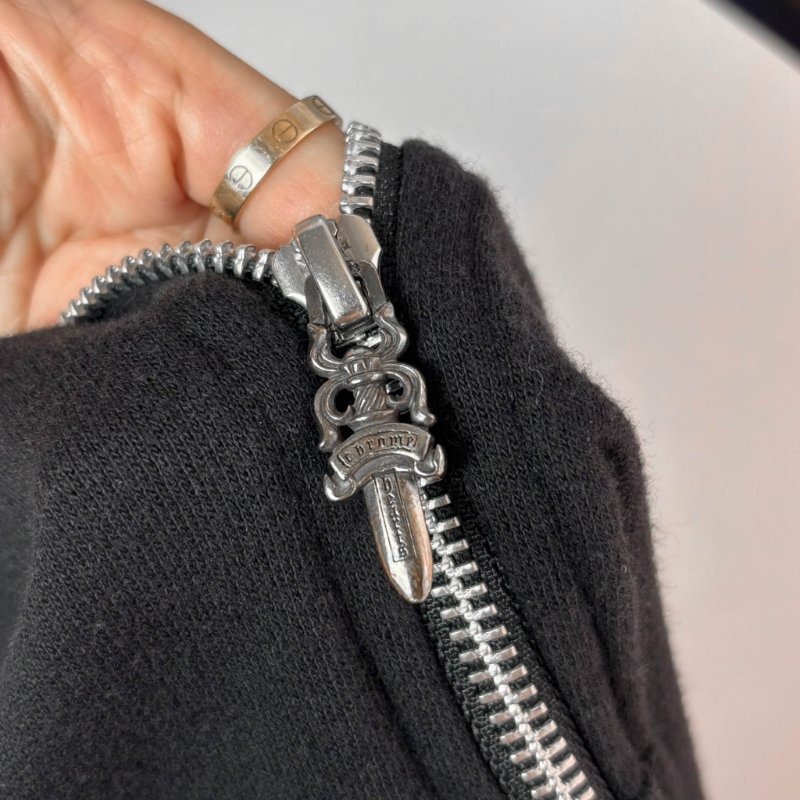 ::Chrome Hearts:: 克羅心 限定款 滾石聯名 藍色舌頭 黑色拉鏈連帽外套 Small-17