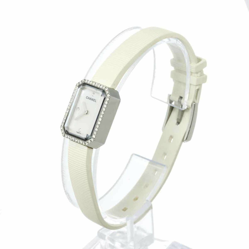 香奈兒 Premiere H2433 鑲鑽錶圈女錶，鑲嵌 4 顆鑽石，白色錶殼，橡膠錶帶，石英機芯-1