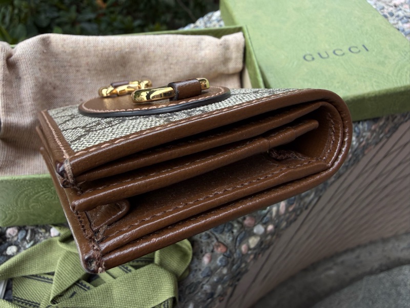 二手真品 GUCCI 1955系列 PVC Horsebit 復古焦糖色馬銜釦 621887對開釦子短夾-6