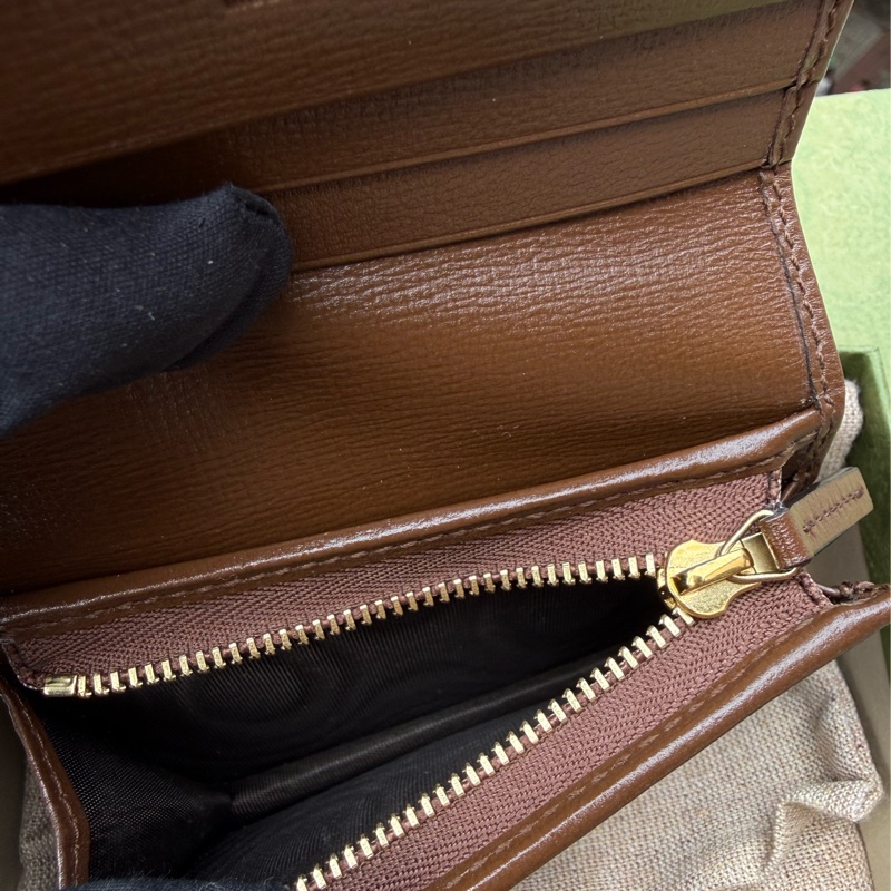 二手真品 GUCCI 1955系列 PVC Horsebit 復古焦糖色馬銜釦 621887對開釦子短夾-10