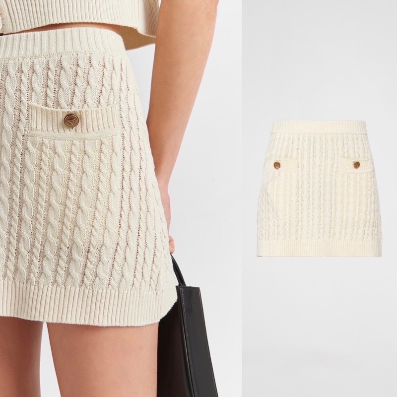 🖤Prada奶白針織短裙/Prada針織短裙/Prada短裙/Prada裙子/Prada針織外套/Prada套裝(21421/奶油白)🖤無花果精品-4
