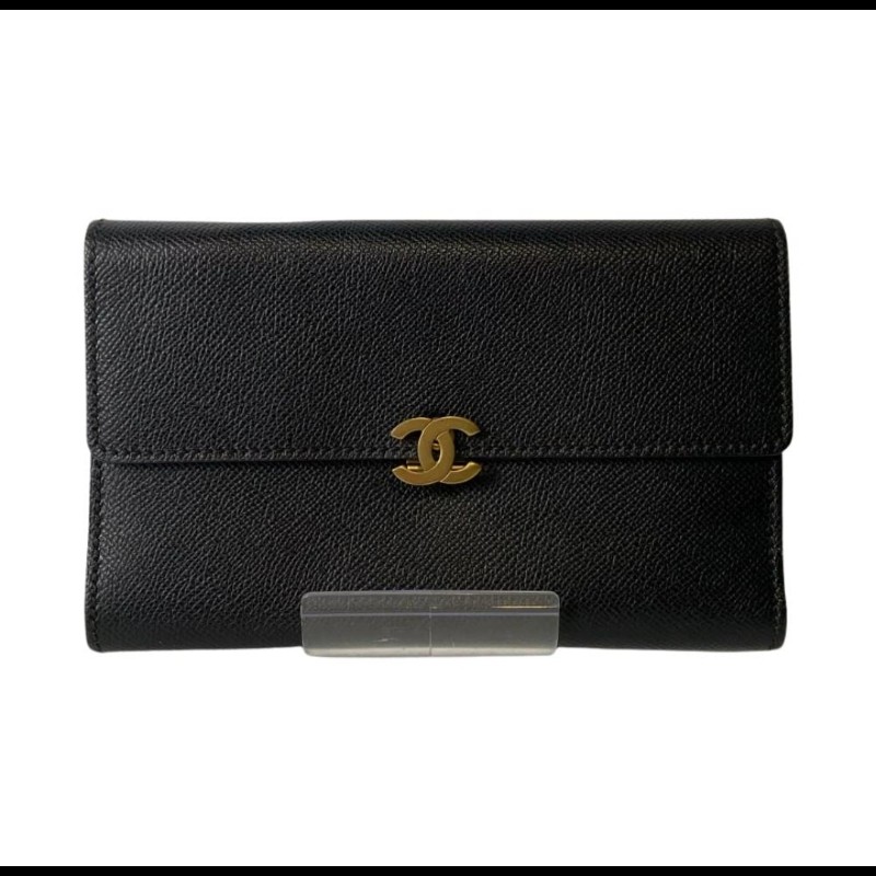 Chanel 古銅色Logo 黑色長夾-0