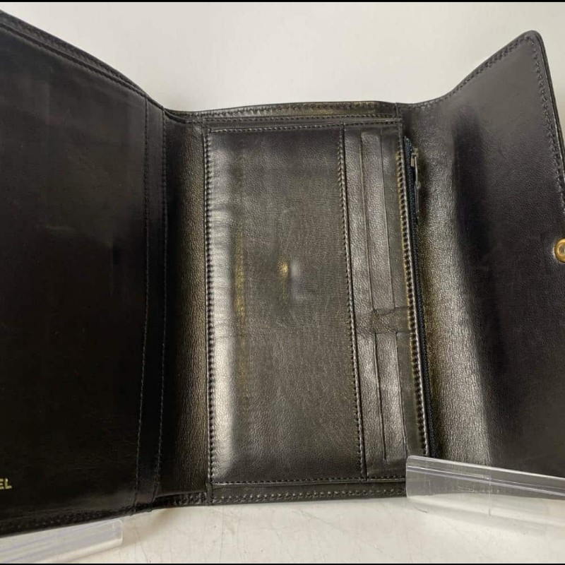 Chanel 古銅色Logo 黑色長夾-3