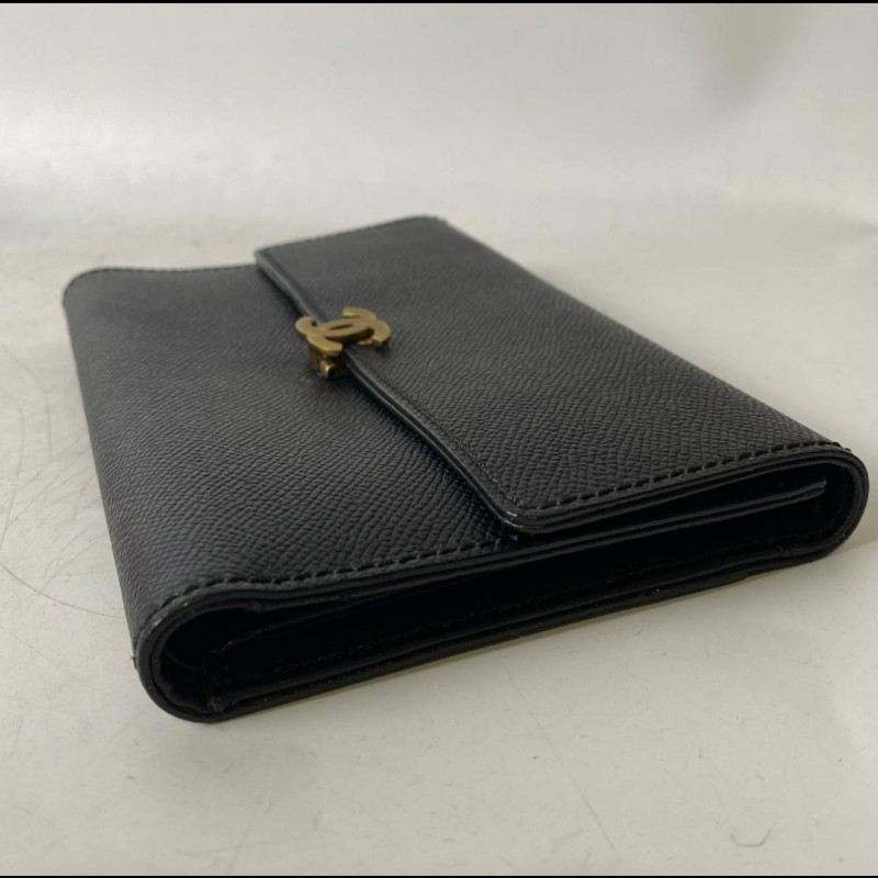 Chanel 古銅色Logo 黑色長夾-13