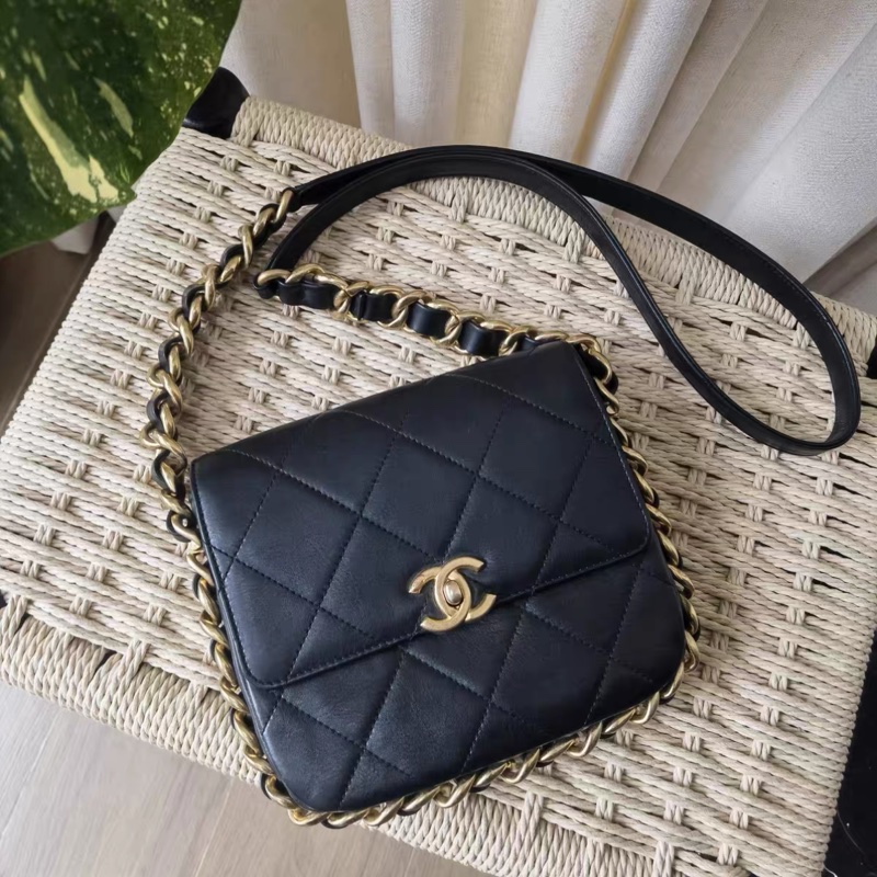 CHANEL 香奈兒21K芯片款粗鏈條方胖子單肩斜挎包-1