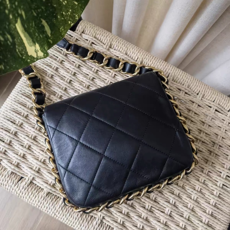 CHANEL 香奈兒21K芯片款粗鏈條方胖子單肩斜挎包-2