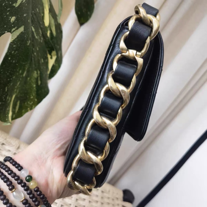 CHANEL 香奈兒21K芯片款粗鏈條方胖子單肩斜挎包-4