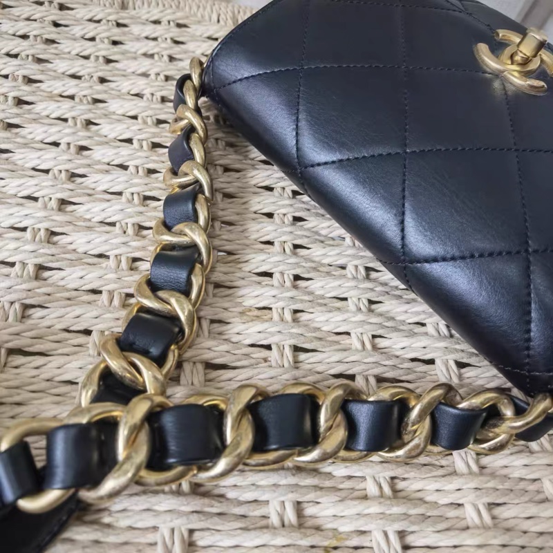 CHANEL 香奈兒21K芯片款粗鏈條方胖子單肩斜挎包-6