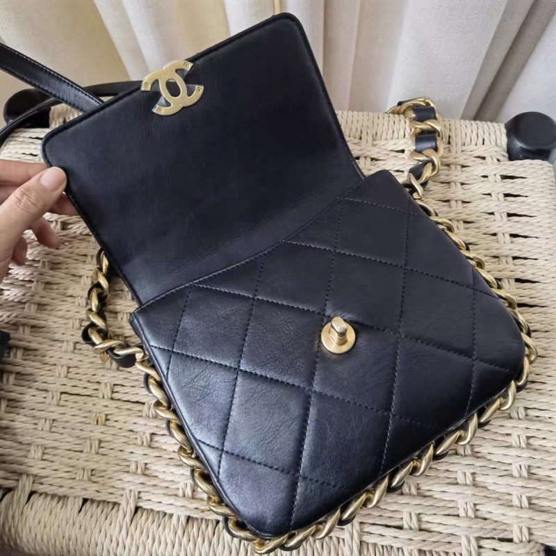 CHANEL 香奈兒21K芯片款粗鏈條方胖子單肩斜挎包-7