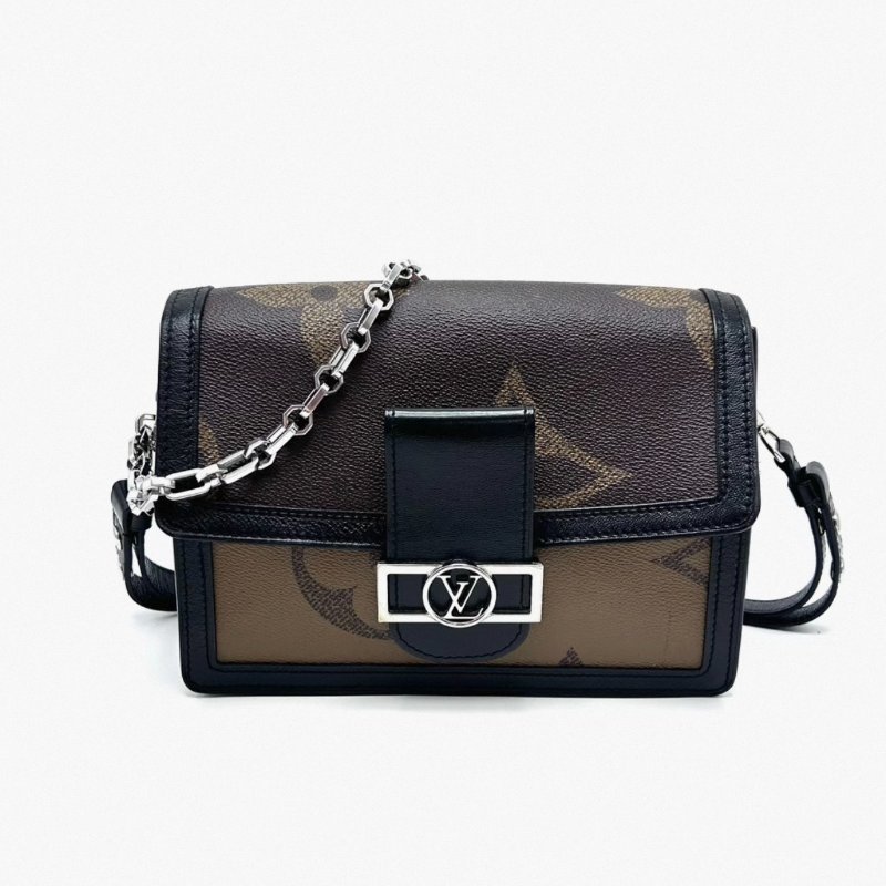 LV 老花拼色Dauphine中號肩背斜背包 24.5*18*11 98新配件塵袋-0