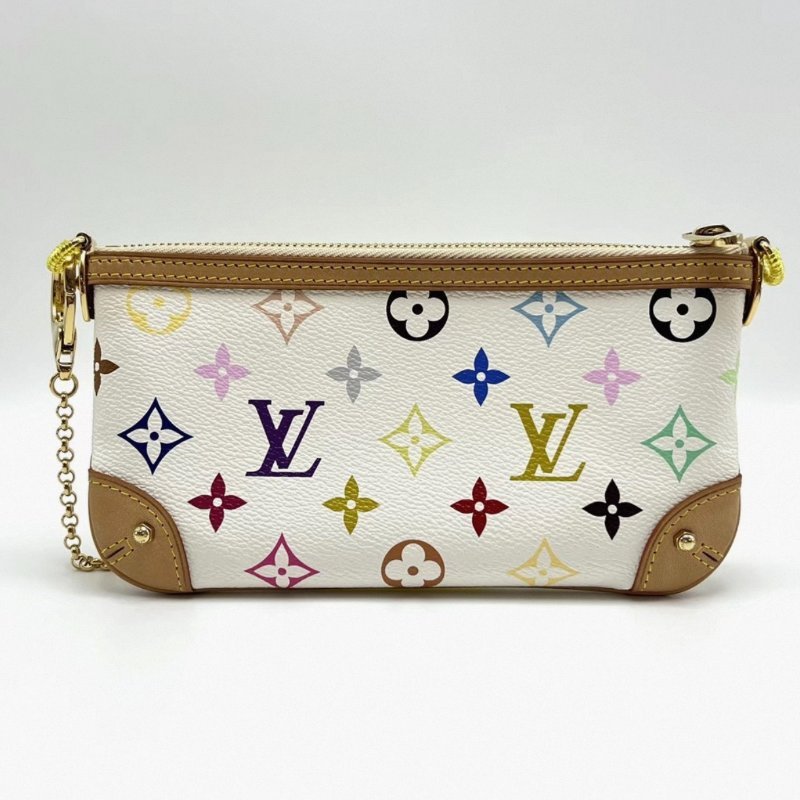 LV 村上隆聯名白三彩麻將包 20*11*1 98新配件塵袋-4