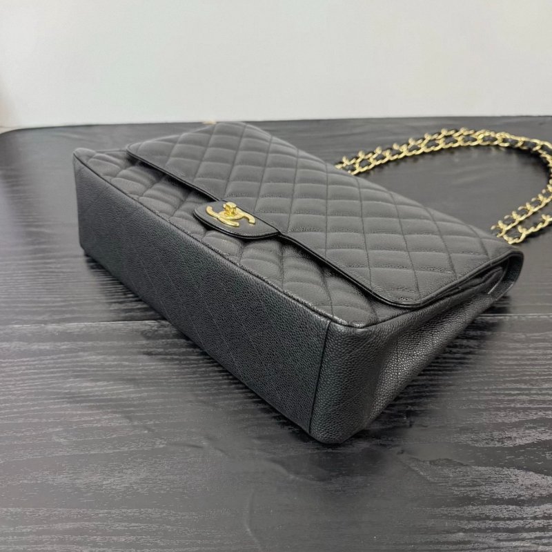 CHANEL maxi 黑金荔枝牛皮穿鏈肩背斜背包 30*22*9 98新配件塵袋-2