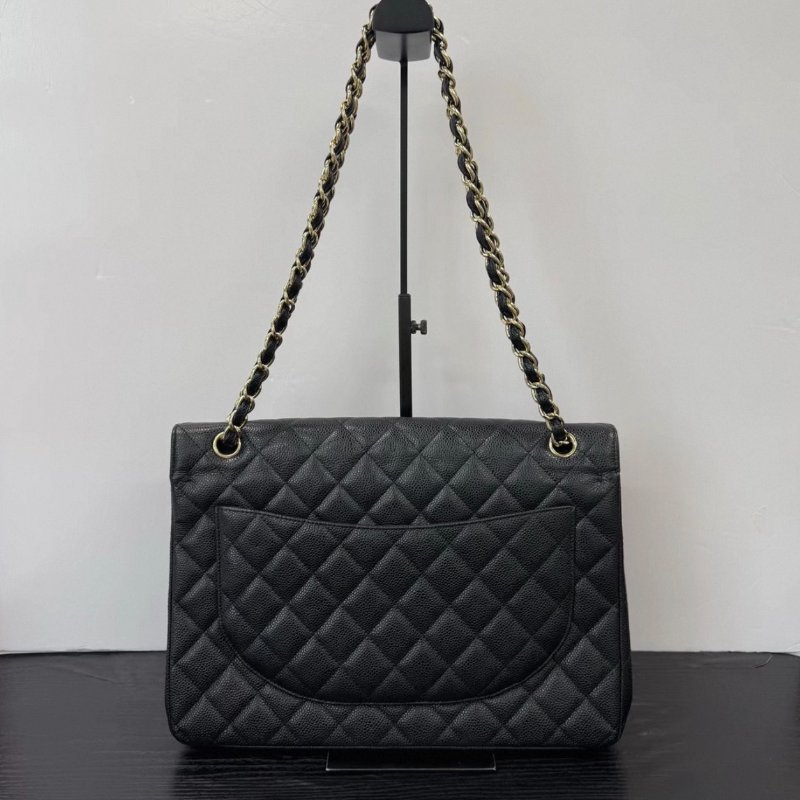 CHANEL maxi 黑金荔枝牛皮穿鏈肩背斜背包 30*22*9 98新配件塵袋-5