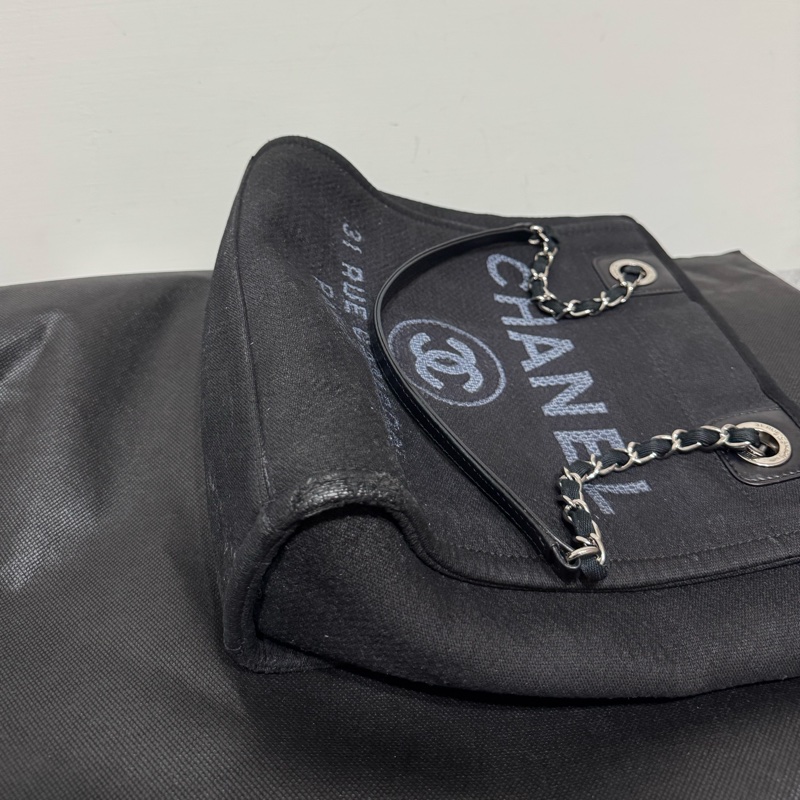 Chanel 水洗牛仔布托特包迷你沙灘包黑銀扣小號-7