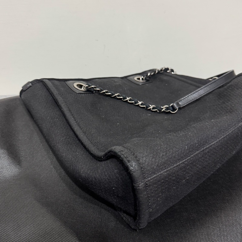 Chanel 水洗牛仔布托特包迷你沙灘包黑銀扣小號-8