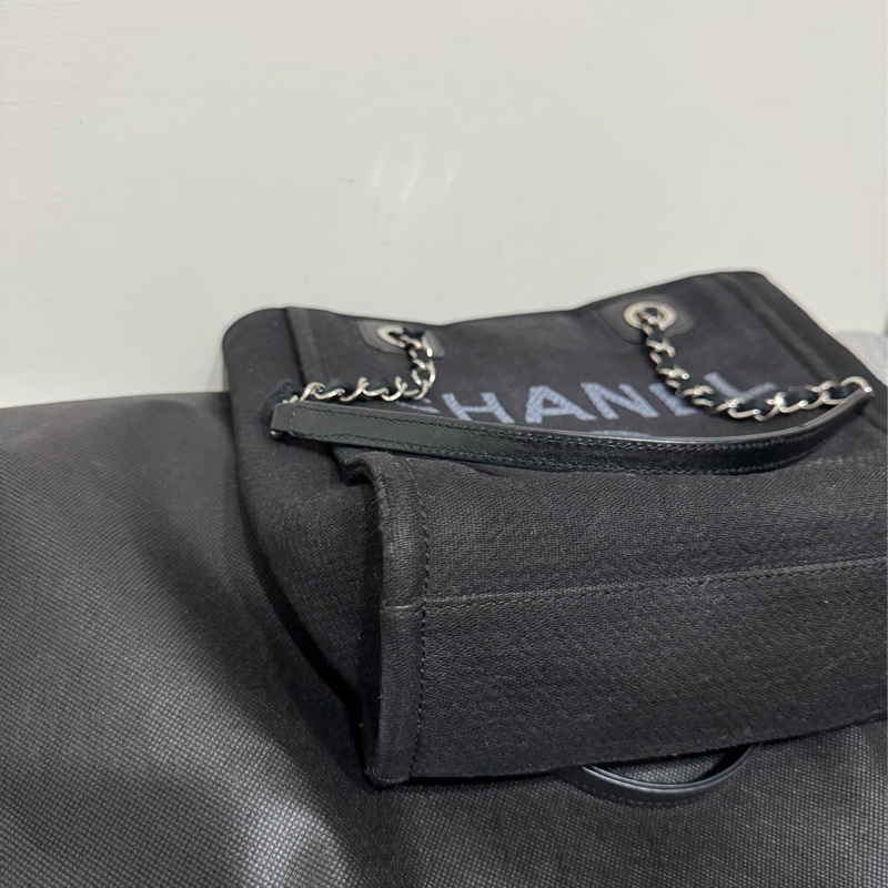 Chanel 水洗牛仔布托特包迷你沙灘包黑銀扣小號-21