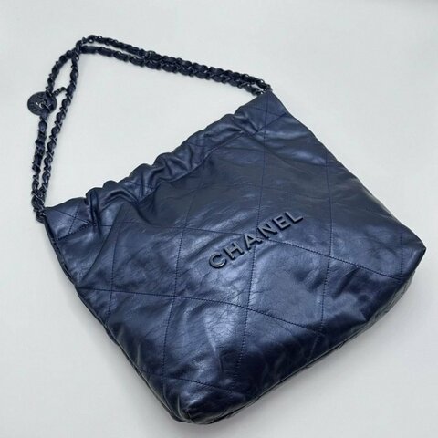 CHANEL 限量款海軍藍22bag小號子母垃圾袋 36*35*8 98新配件塵袋