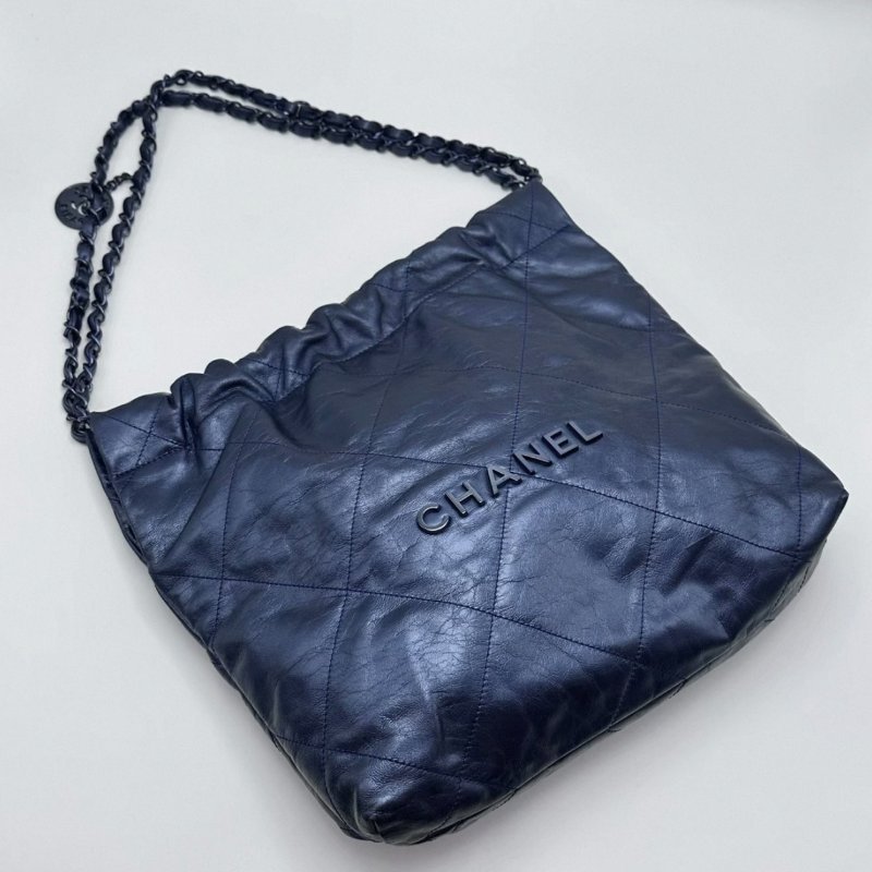 CHANEL 限量款海軍藍22bag小號子母垃圾袋 36*35*8 98新配件塵袋-0