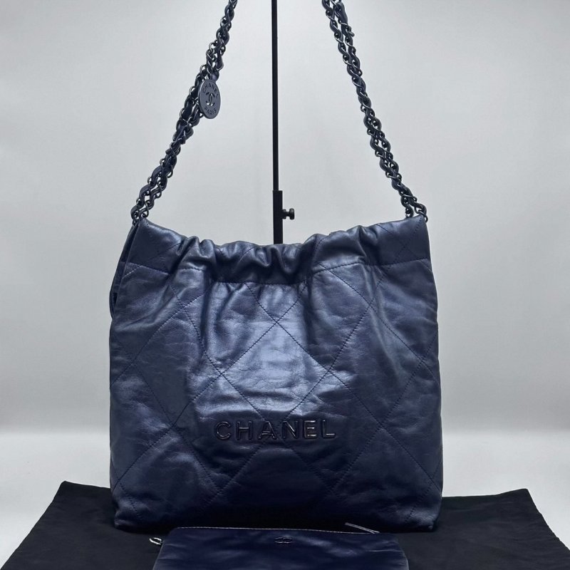 CHANEL 限量款海軍藍22bag小號子母垃圾袋 36*35*8 98新配件塵袋-2