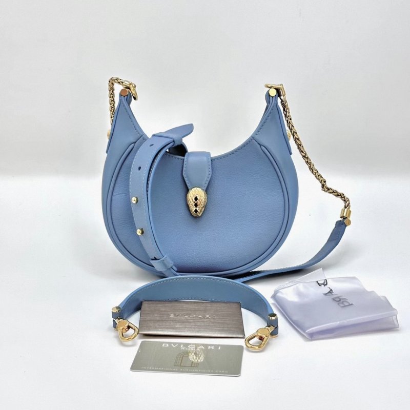 BVLGARI Ellipse系列藍金蛇頭肩背斜背包19*12 98新配件雨衣保卡塵袋-0